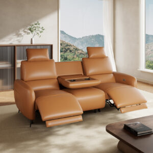 AeroStretch Massage Edition Power Leather Reclining Sofa – 3-Seater with Adjustable Headrest & Built-In Chargers