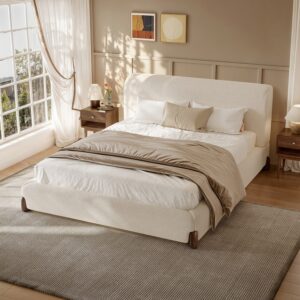 Miya Japandi Sherpa Bed – King Size with Extra-Thick Upholstered Headboard