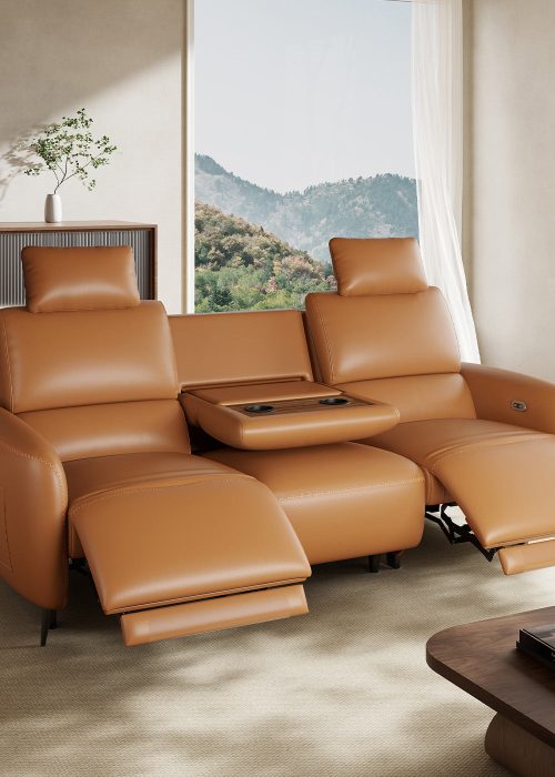 AeroStretch Massage Edition Power Leather Reclining Sofa, 3-Seater