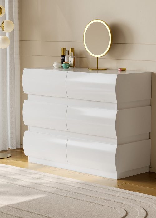 Kelly Nordic Dresser with Rounded Front Drawers – 6 Large Storage Drawers
