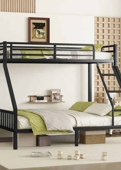 Space-Saving Metal Bunk Bed in Black for Teens and Adults